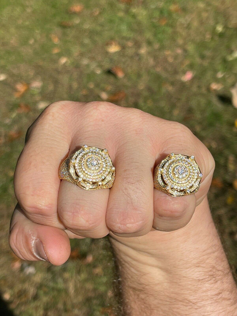 MOISSANITE Iced Ring Mens 14K Gold Vermeil Solid 925 Silver King Crown Pinky