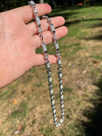 MOISSANITE Mens Bullet Chain Real 925 Silver Iced Flooded Out Hip Hop Necklace