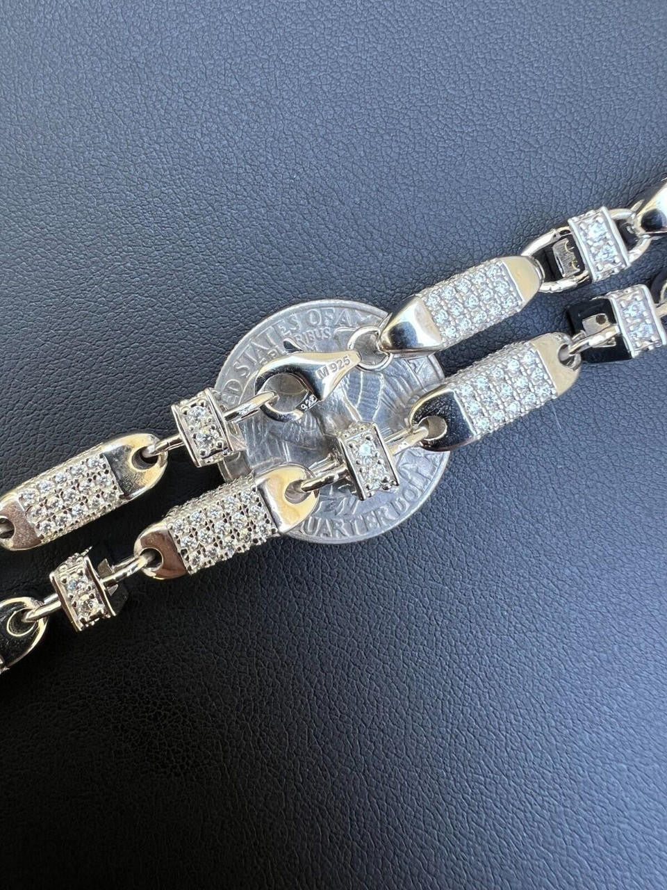 MOISSANITE Mens Bullet Chain Real 925 Silver Iced Flooded Out Hip Hop Necklace