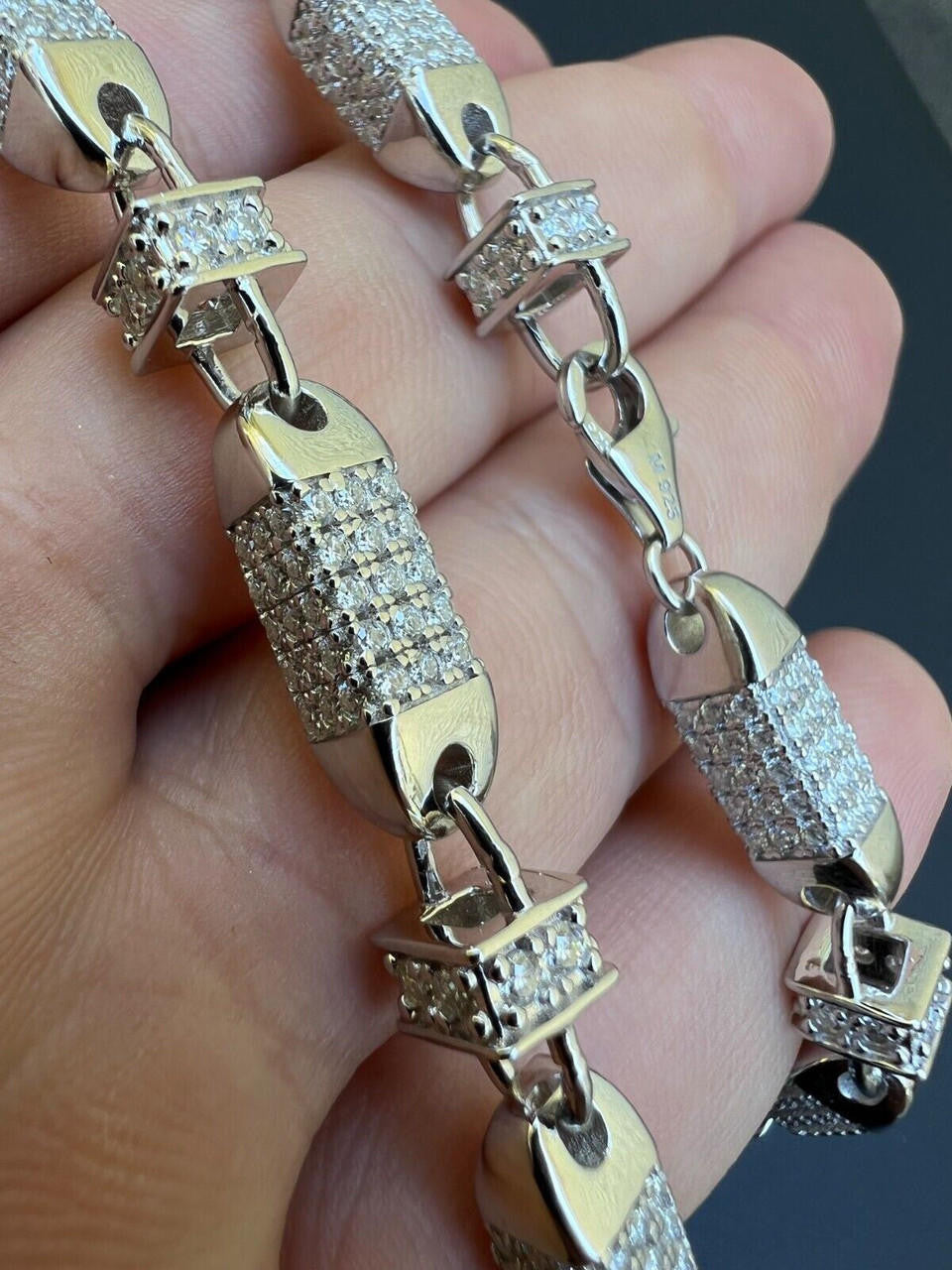 MOISSANITE Mens Bullet Chain Real 925 Silver Iced Flooded Out Hip Hop Necklace