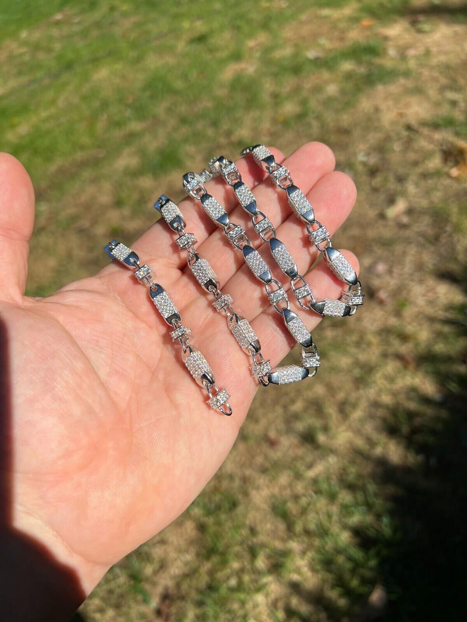 MOISSANITE Mens Bullet Chain Real 925 Silver Iced Flooded Out Hip Hop Necklace