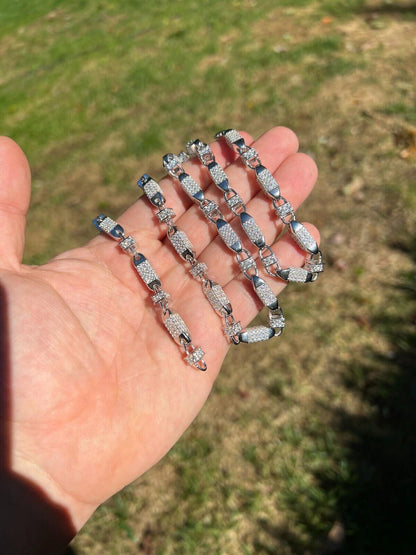 MOISSANITE Mens Bullet Chain Real 925 Silver Iced Flooded Out Hip Hop Necklace