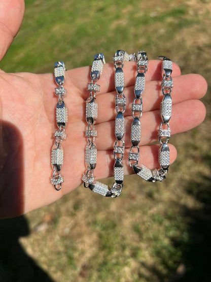 MOISSANITE Mens Bullet Chain Real 925 Silver Iced Flooded Out Hip Hop Necklace