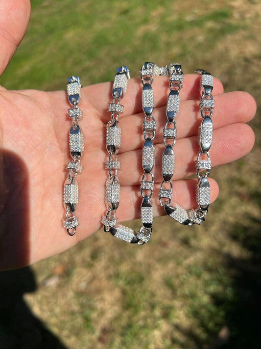 MOISSANITE Mens Bullet Chain Real 925 Silver Iced Flooded Out Hip Hop Necklace