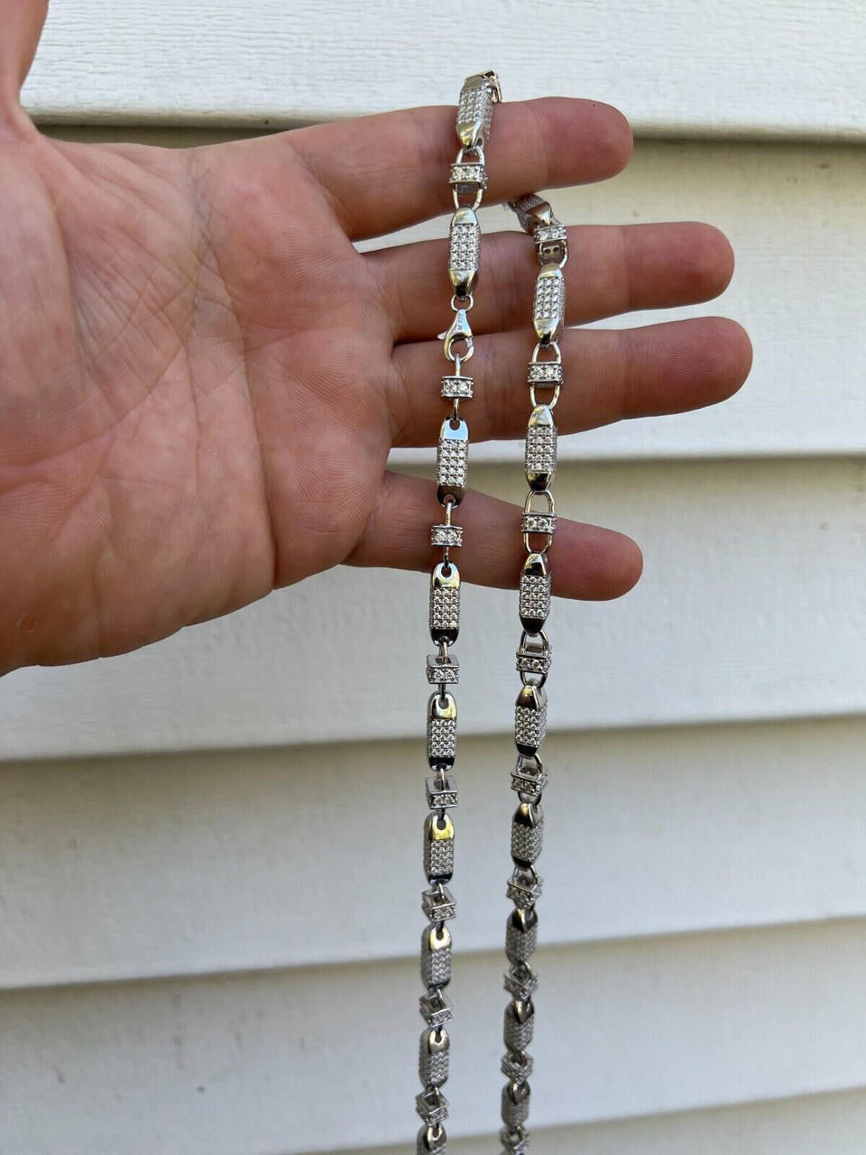 MOISSANITE Mens Bullet Chain Real 925 Silver Iced Flooded Out Hip Hop Necklace
