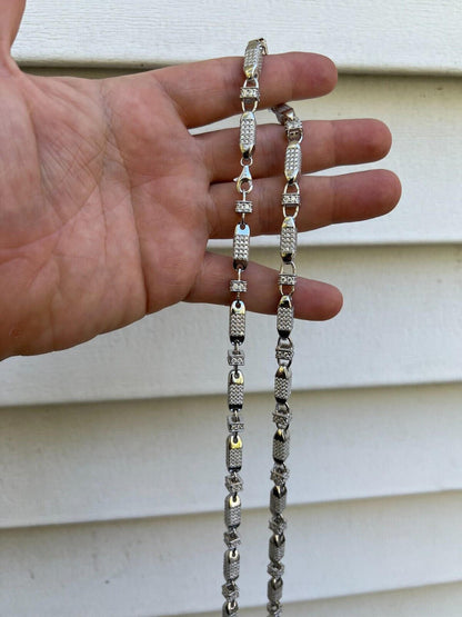 MOISSANITE Mens Bullet Chain Real 925 Silver Iced Flooded Out Hip Hop Necklace