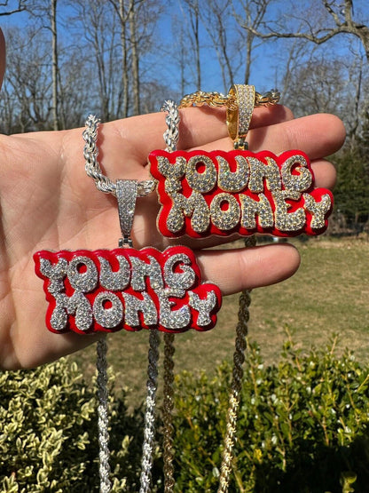 MOISSANITE Real 925 Silver / 14k Gold Iced YOUNG MONEY Hip Hop Pendant Necklace