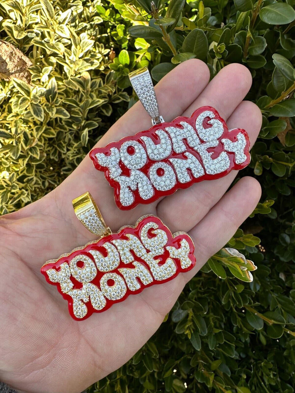 MOISSANITE Real 925 Silver / 14k Gold Iced YOUNG MONEY Hip Hop Pendant Necklace