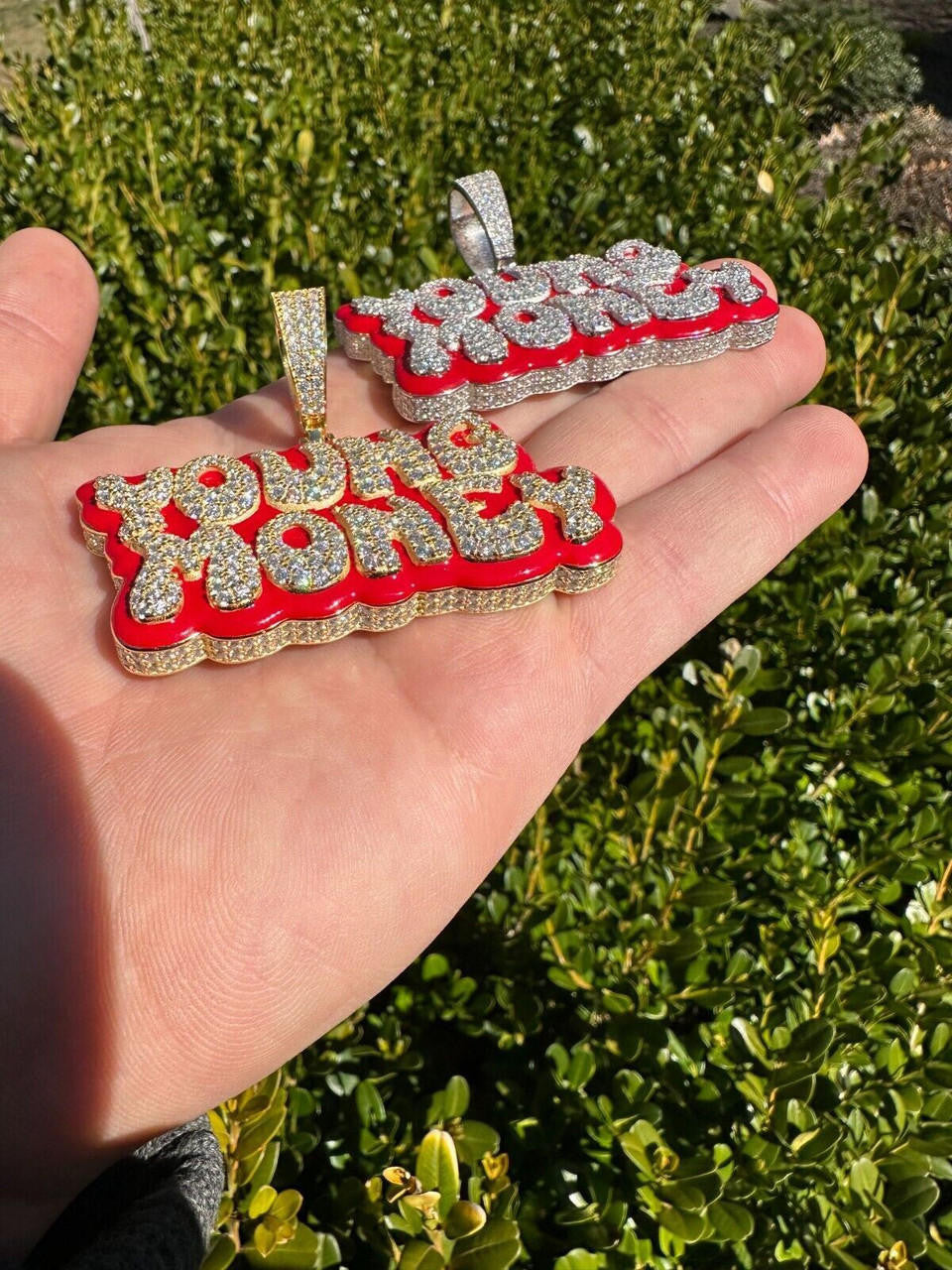 MOISSANITE Real 925 Silver / 14k Gold Iced YOUNG MONEY Hip Hop Pendant Necklace