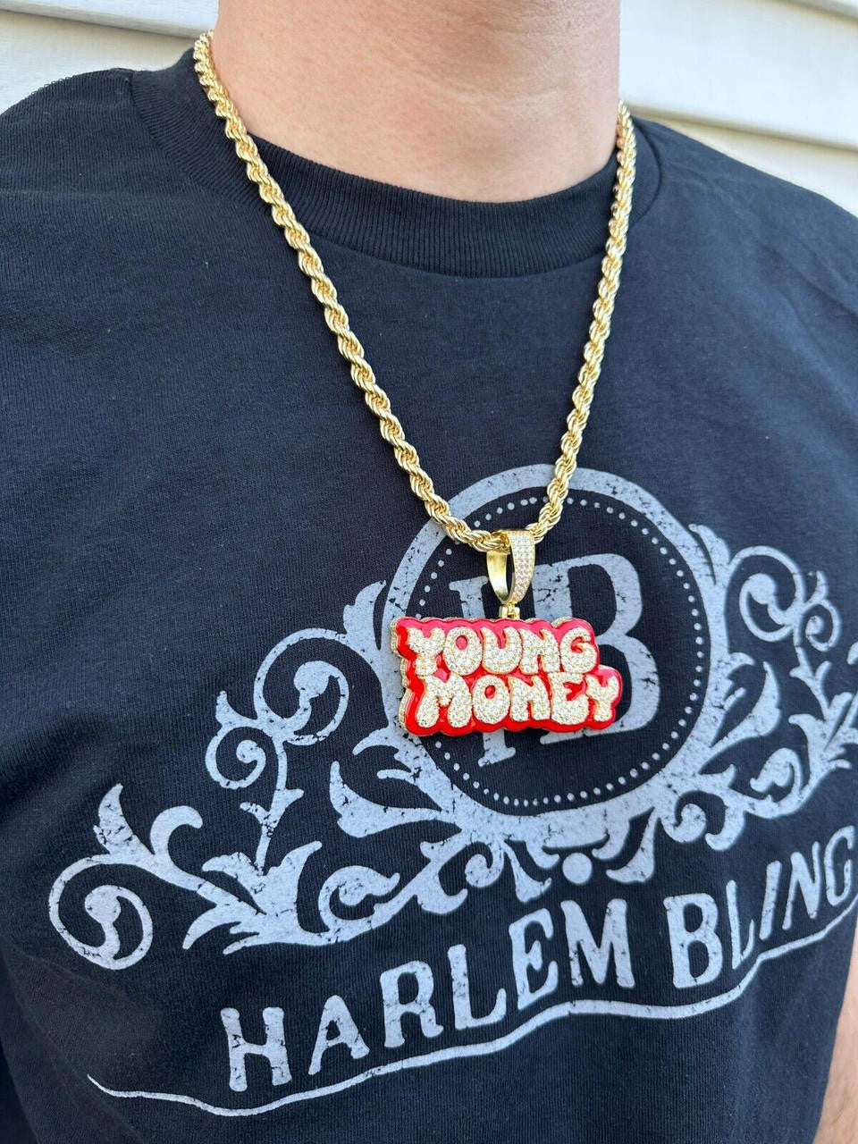 MOISSANITE Real 925 Silver / 14k Gold Iced YOUNG MONEY Hip Hop Pendant Necklace