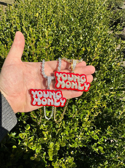 MOISSANITE Real 925 Silver / 14k Gold Iced YOUNG MONEY Hip Hop Pendant Necklace