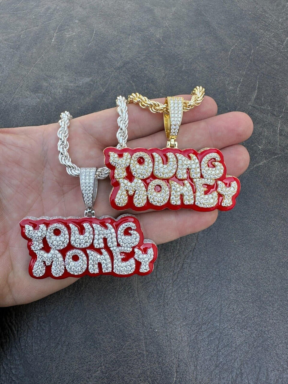 MOISSANITE Real 925 Silver / 14k Gold Iced YOUNG MONEY Hip Hop Pendant Necklace