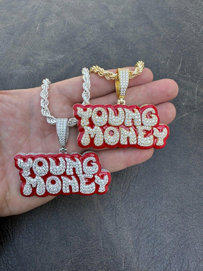 MOISSANITE Real 925 Silver / 14k Gold Iced YOUNG MONEY Hip Hop Pendant Necklace