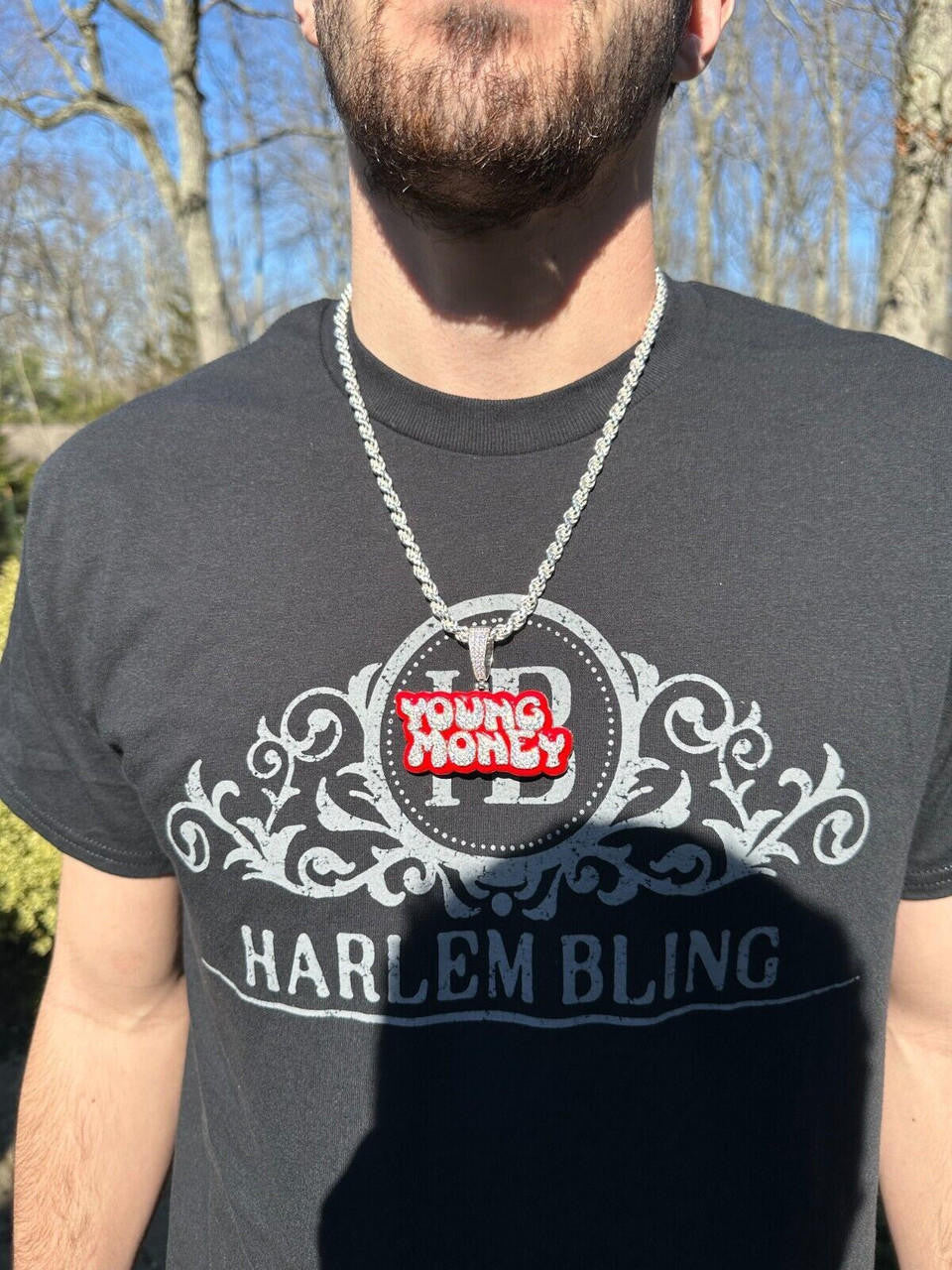 MOISSANITE Real 925 Silver / 14k Gold Iced YOUNG MONEY Hip Hop Pendant Necklace
