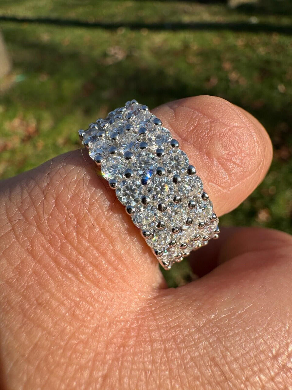 MOISSANITE Real 925 Silver Hip Hop Iced Honeycomb Set Eternity Band 9mm Ring