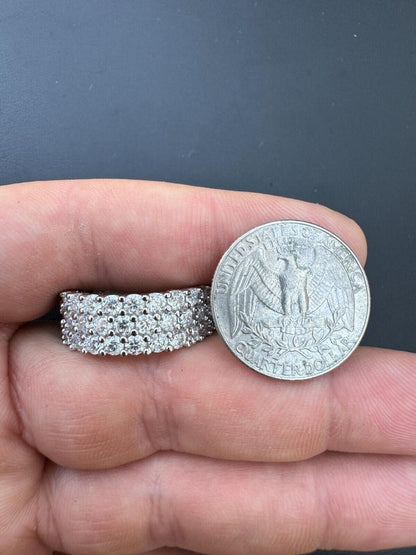 MOISSANITE Real 925 Silver Hip Hop Iced Honeycomb Set Eternity Band 9mm Ring