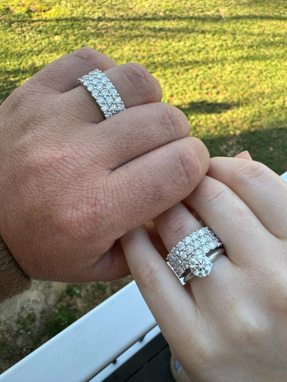 MOISSANITE Real 925 Silver Hip Hop Iced Honeycomb Set Eternity Band 9mm Ring