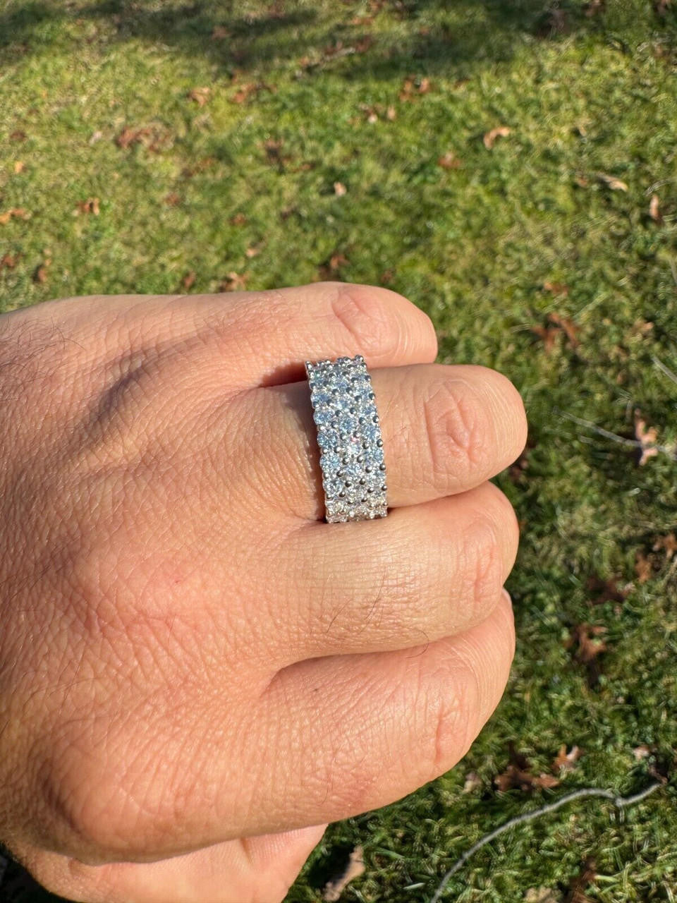 MOISSANITE Real 925 Silver Hip Hop Iced Honeycomb Set Eternity Band 9mm Ring