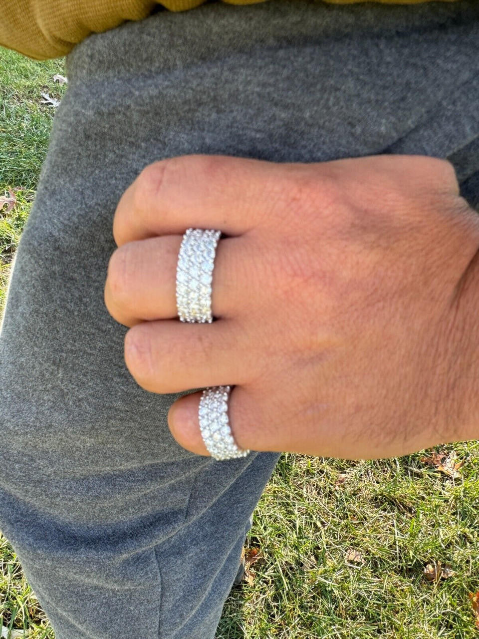 MOISSANITE Real 925 Silver Hip Hop Iced Honeycomb Set Eternity Band 9mm Ring