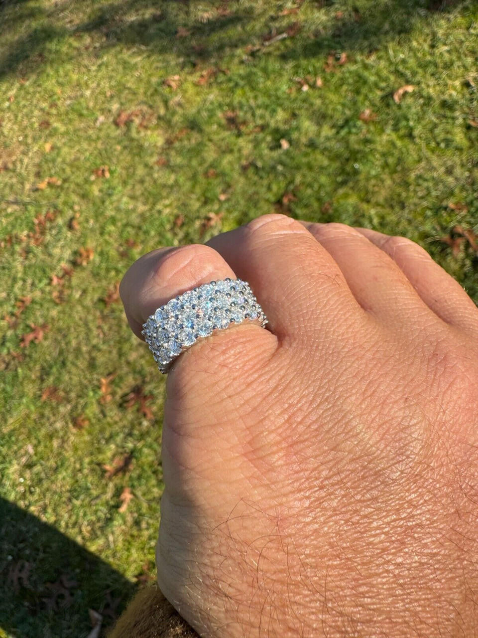 MOISSANITE Real 925 Silver Hip Hop Iced Honeycomb Set Eternity Band 9mm Ring