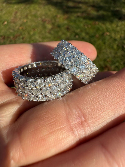 MOISSANITE Real 925 Silver Hip Hop Iced Honeycomb Set Eternity Band 9mm Ring