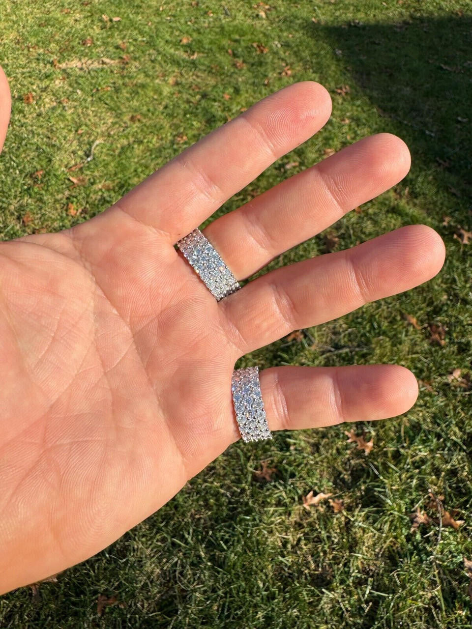 MOISSANITE Real 925 Silver Hip Hop Iced Honeycomb Set Eternity Band 9mm Ring