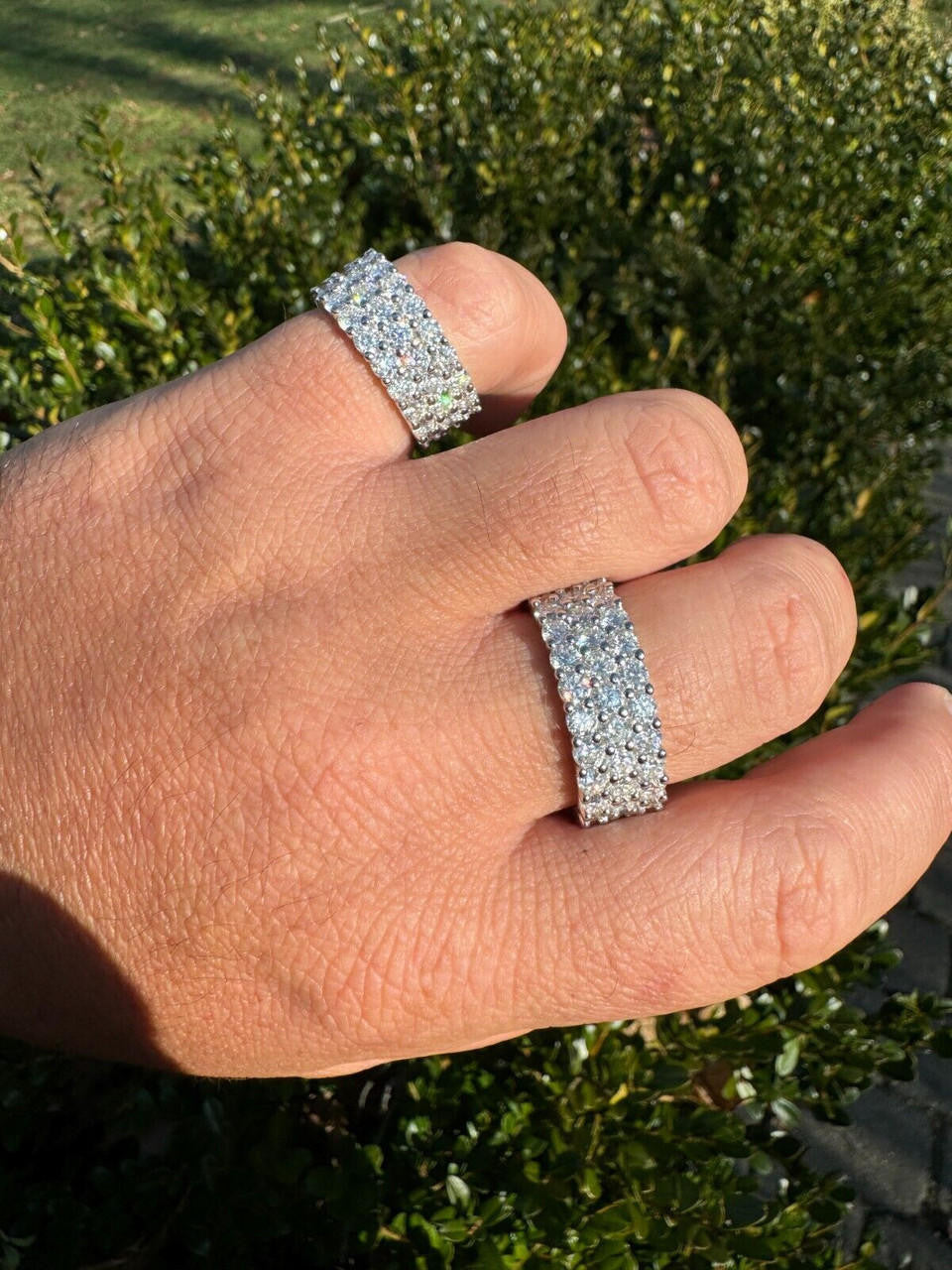 MOISSANITE Real 925 Silver Hip Hop Iced Honeycomb Set Eternity Band 9mm Ring