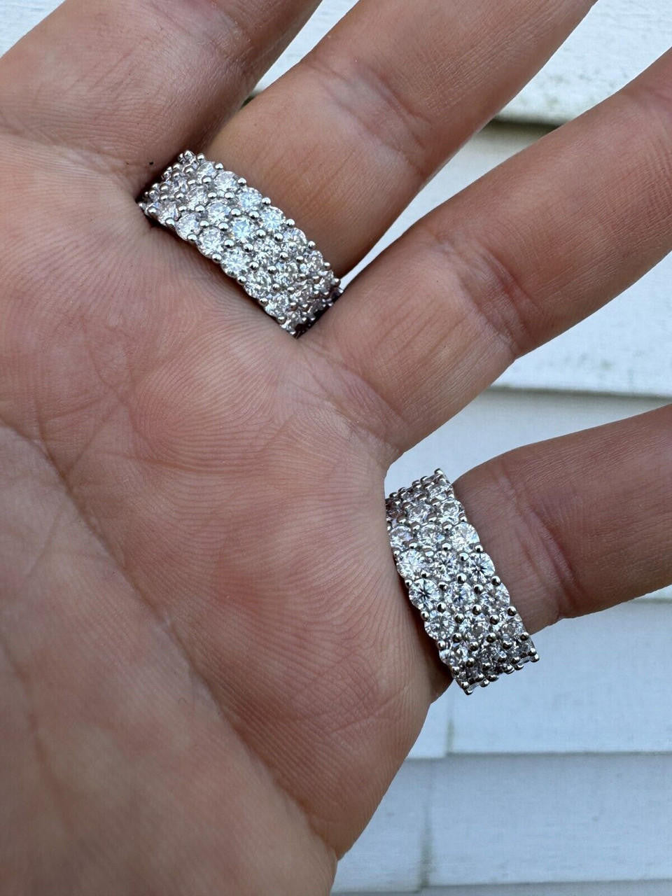 MOISSANITE Real 925 Silver Hip Hop Iced Honeycomb Set Eternity Band 9mm Ring