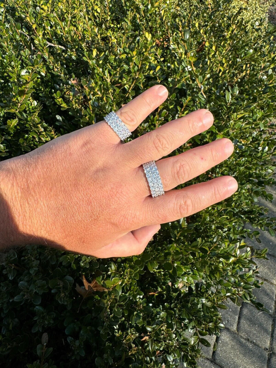 MOISSANITE Real 925 Silver Hip Hop Iced Honeycomb Set Eternity Band 9mm Ring