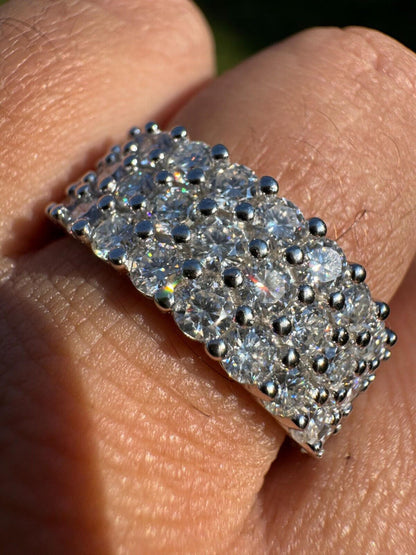 MOISSANITE Real 925 Silver Hip Hop Iced Honeycomb Set Eternity Band 9mm Ring