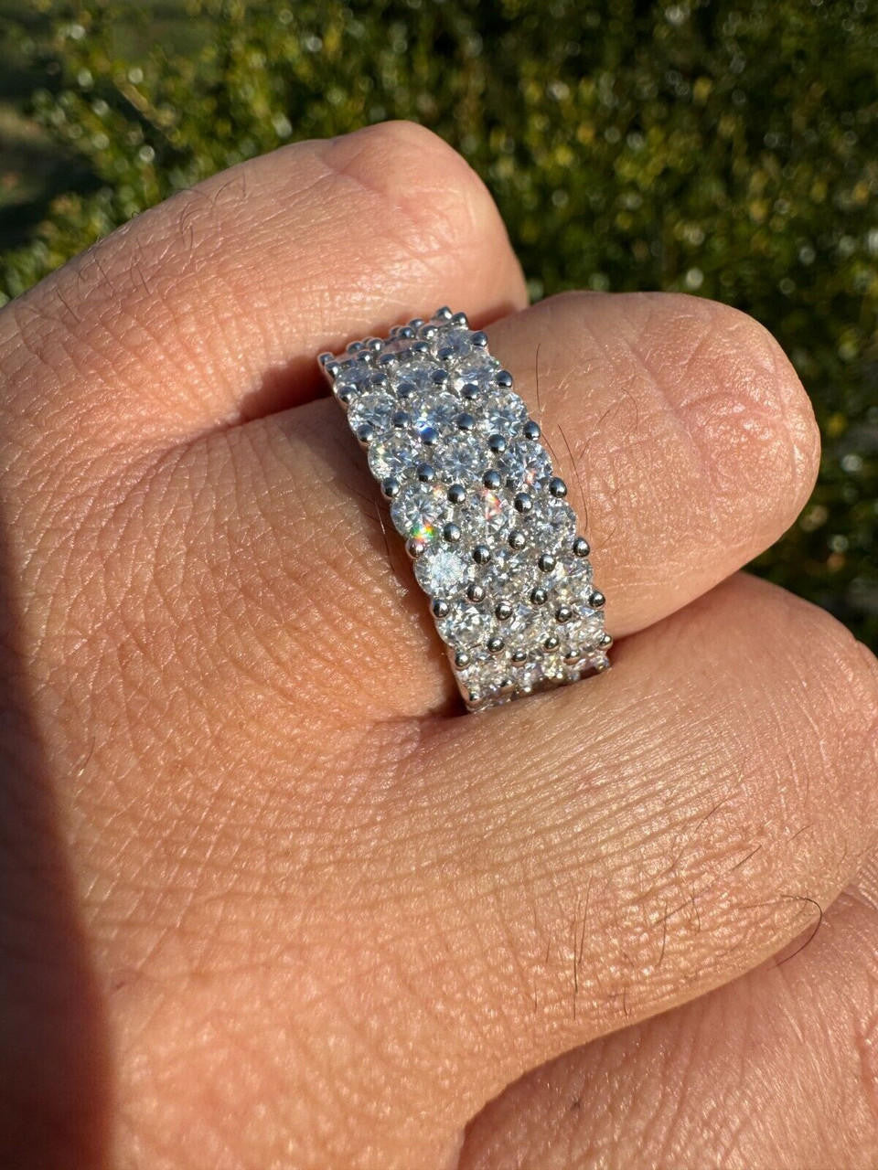 MOISSANITE Real 925 Silver Hip Hop Iced Honeycomb Set Eternity Band 9mm Ring