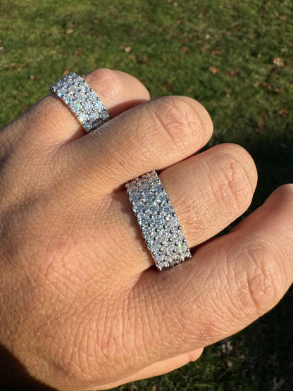 MOISSANITE Real 925 Silver Hip Hop Iced Honeycomb Set Eternity Band 9mm Ring