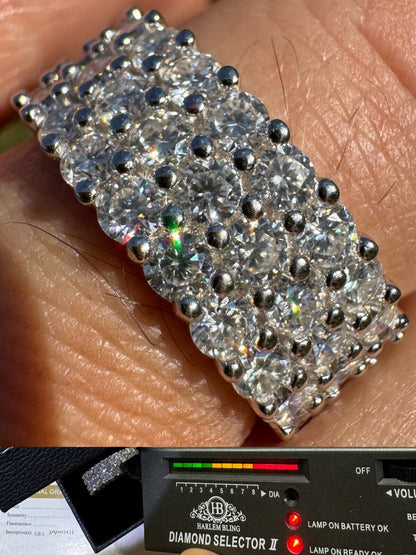 MOISSANITE Real 925 Silver Hip Hop Iced Honeycomb Set Eternity Band 9mm Ring