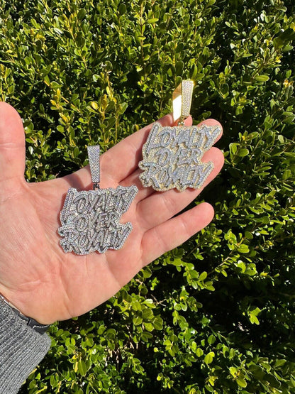 MOISSANITE Real Silver / Gold Iced LOYALTY OVER ROYALTY Hip Hop Pendant Necklace