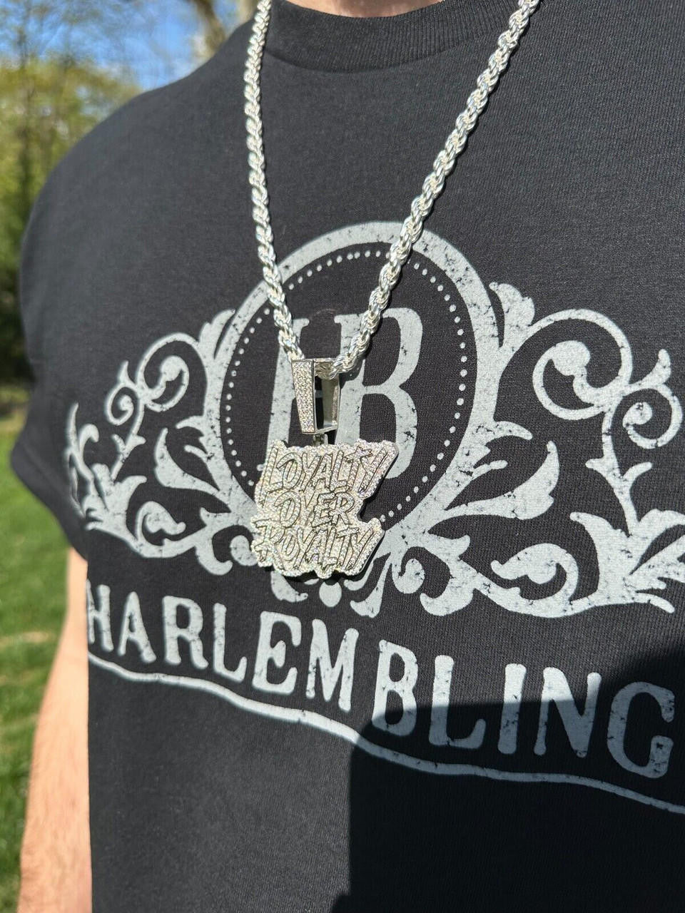 MOISSANITE Real Silver / Gold Iced LOYALTY OVER ROYALTY Hip Hop Pendant Necklace