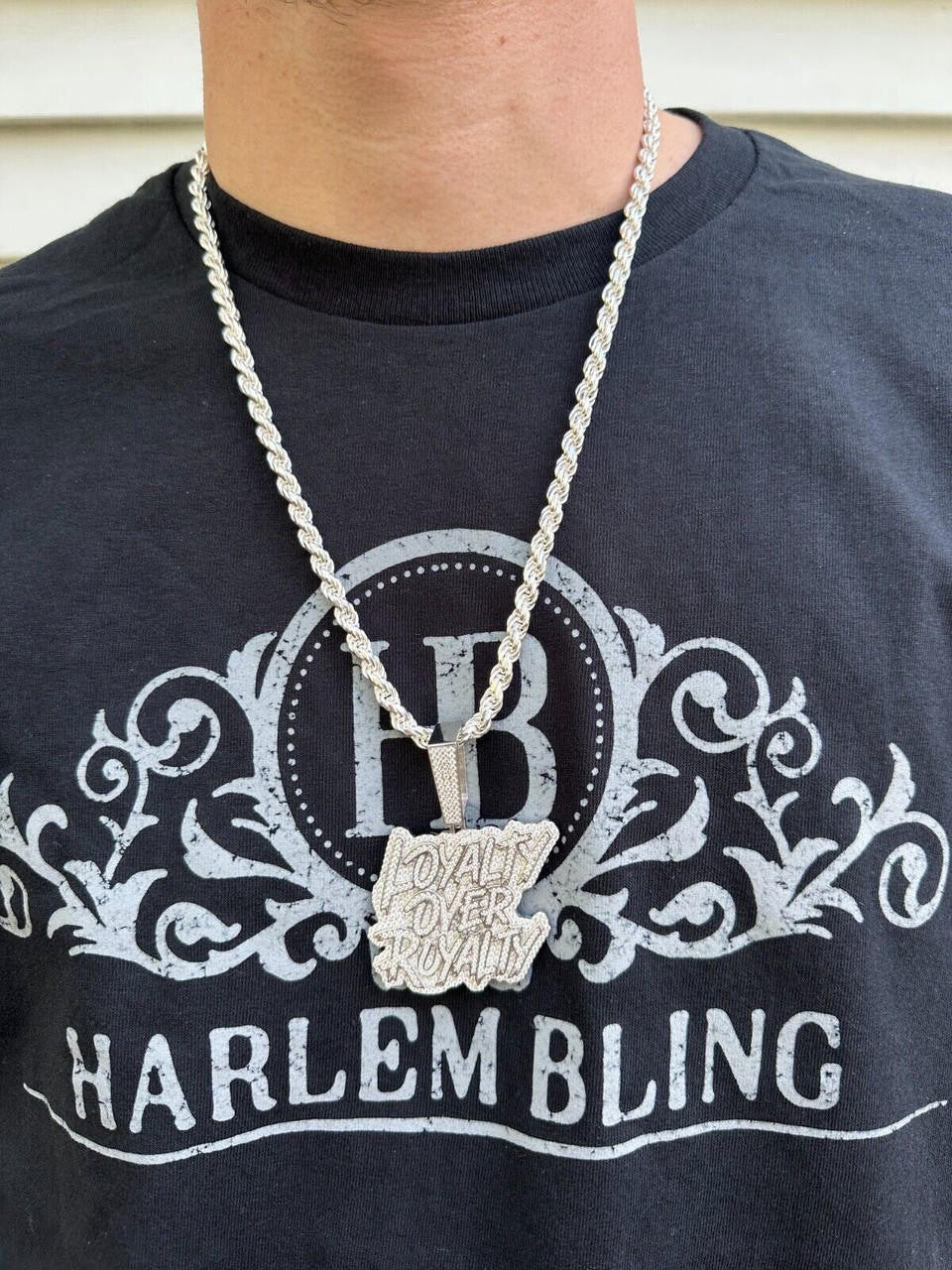 MOISSANITE Real Silver / Gold Iced LOYALTY OVER ROYALTY Hip Hop Pendant Necklace