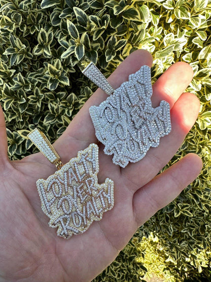 MOISSANITE Real Silver / Gold Iced LOYALTY OVER ROYALTY Hip Hop Pendant Necklace