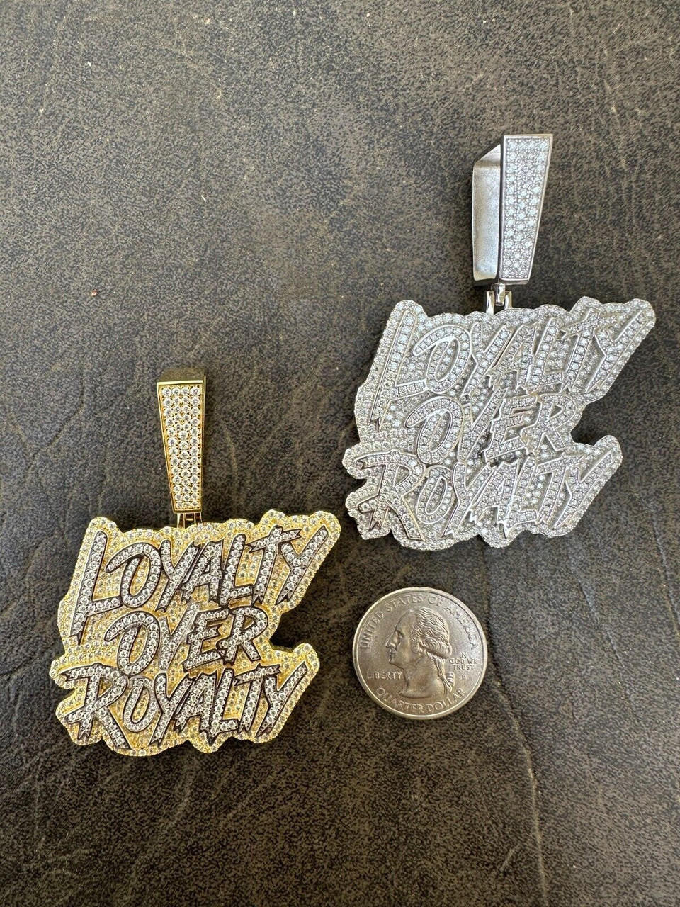 MOISSANITE Real Silver / Gold Iced LOYALTY OVER ROYALTY Hip Hop Pendant Necklace