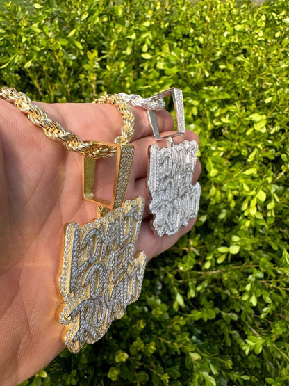 MOISSANITE Real Silver / Gold Iced LOYALTY OVER ROYALTY Hip Hop Pendant Necklace