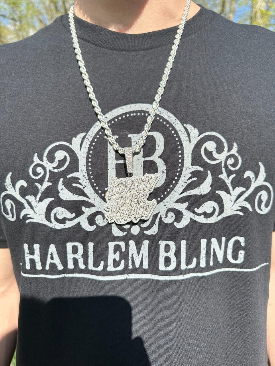 MOISSANITE Real Silver / Gold Iced LOYALTY OVER ROYALTY Hip Hop Pendant Necklace