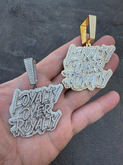MOISSANITE Real Silver / Gold Iced LOYALTY OVER ROYALTY Hip Hop Pendant Necklace