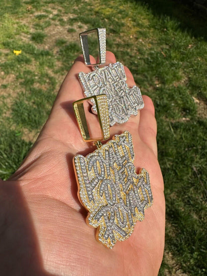 MOISSANITE Real Silver / Gold Iced LOYALTY OVER ROYALTY Hip Hop Pendant Necklace