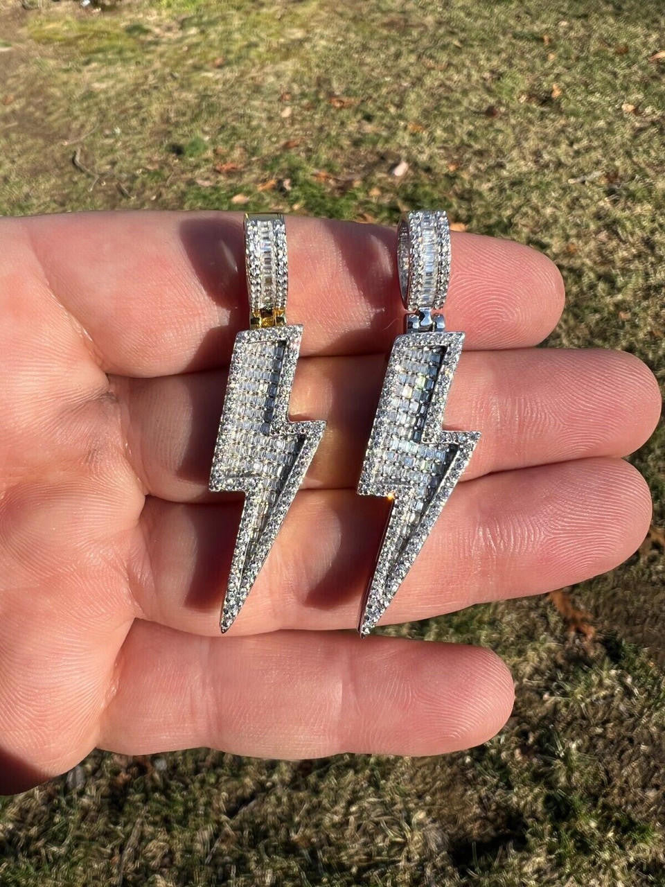 MOISSANITE Real Silver / Gold Lightning Bolt Necklace Pendant Pass Diamond Test