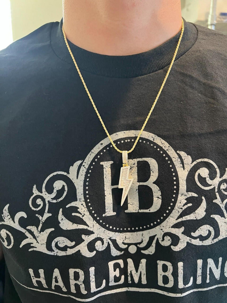 MOISSANITE Real Silver / Gold Lightning Bolt Necklace Pendant Pass Diamond Test