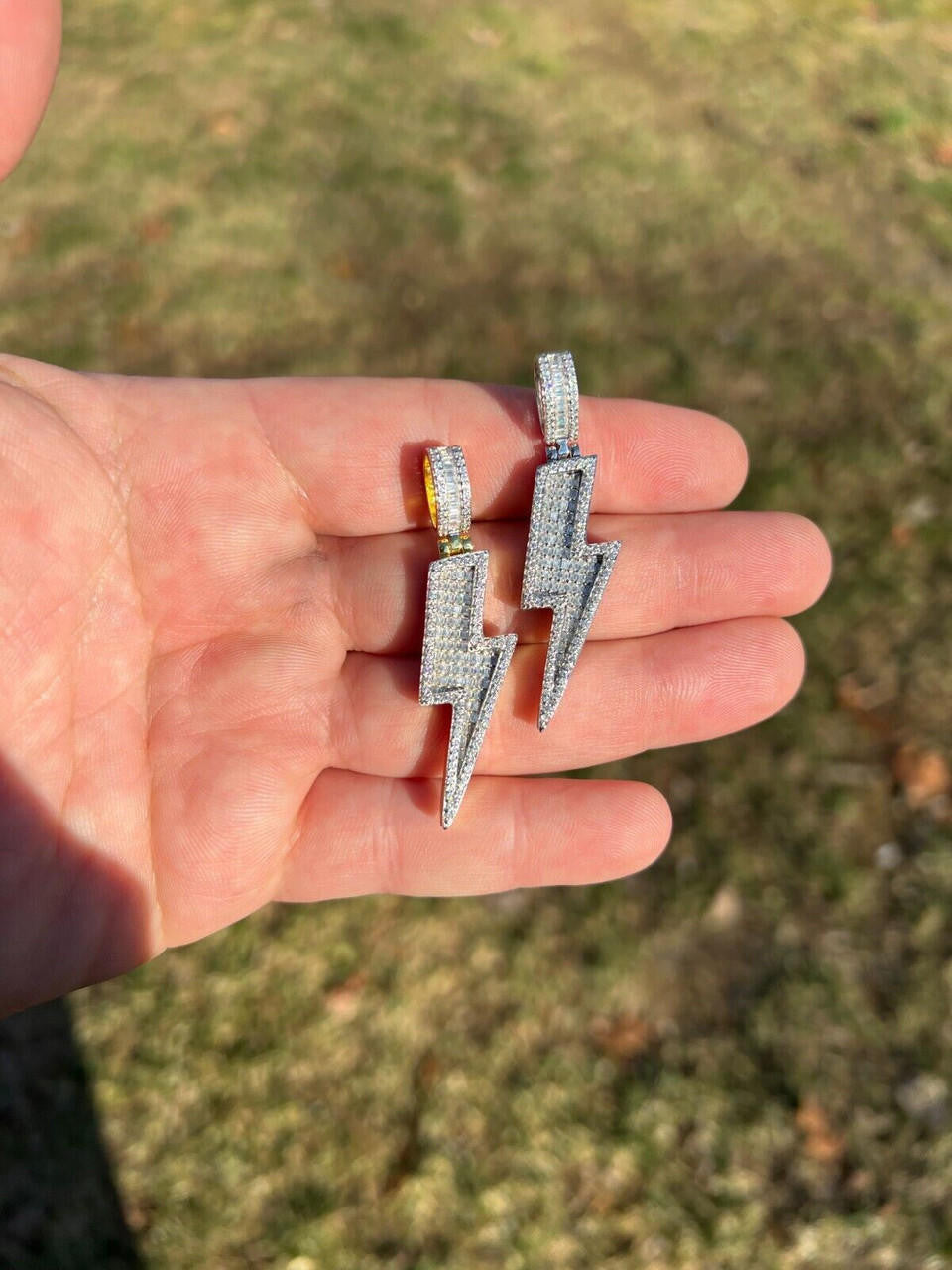 MOISSANITE Real Silver / Gold Lightning Bolt Necklace Pendant Pass Diamond Test