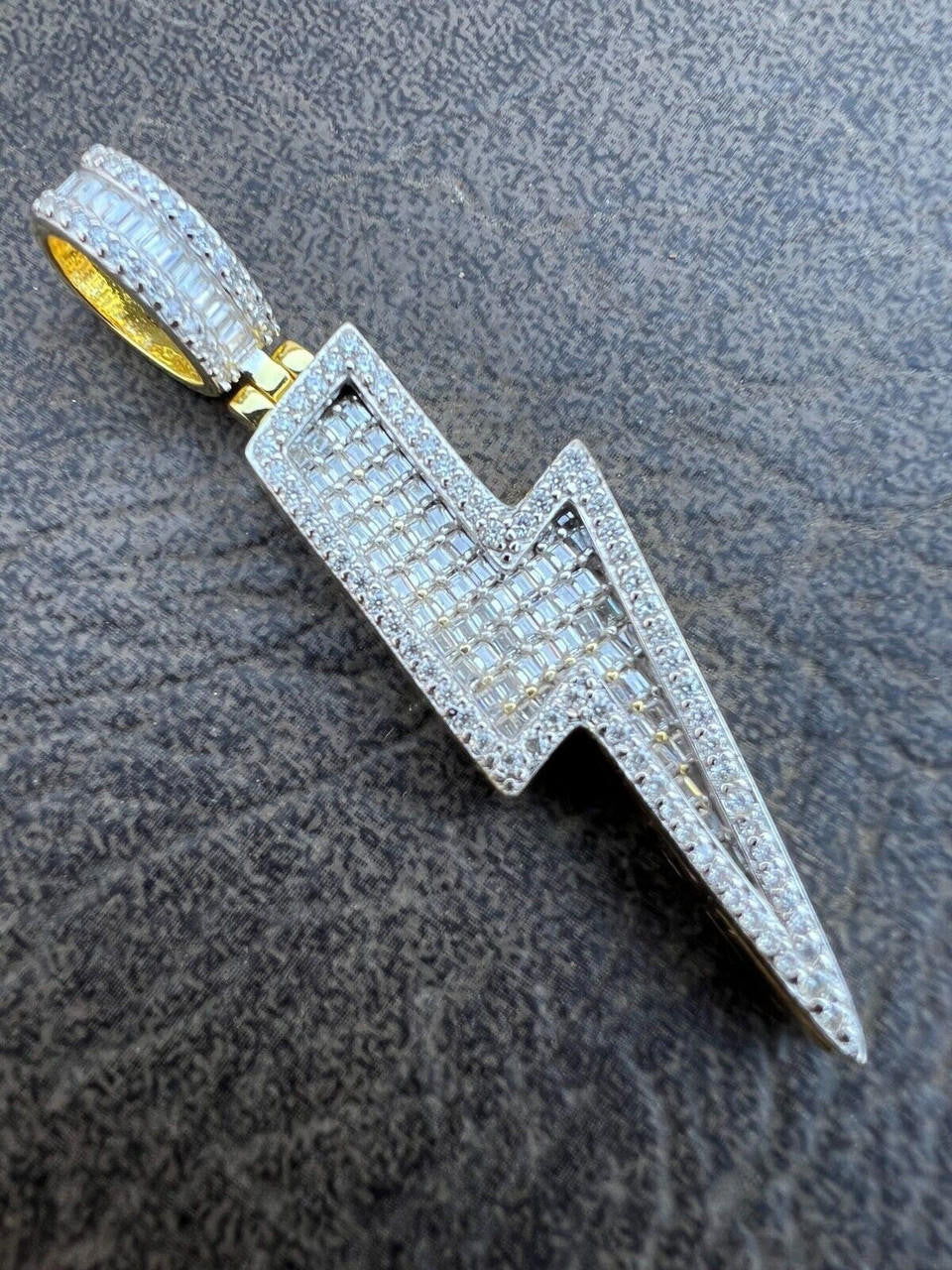 MOISSANITE Real Silver / Gold Lightning Bolt Necklace Pendant Pass Diamond Test