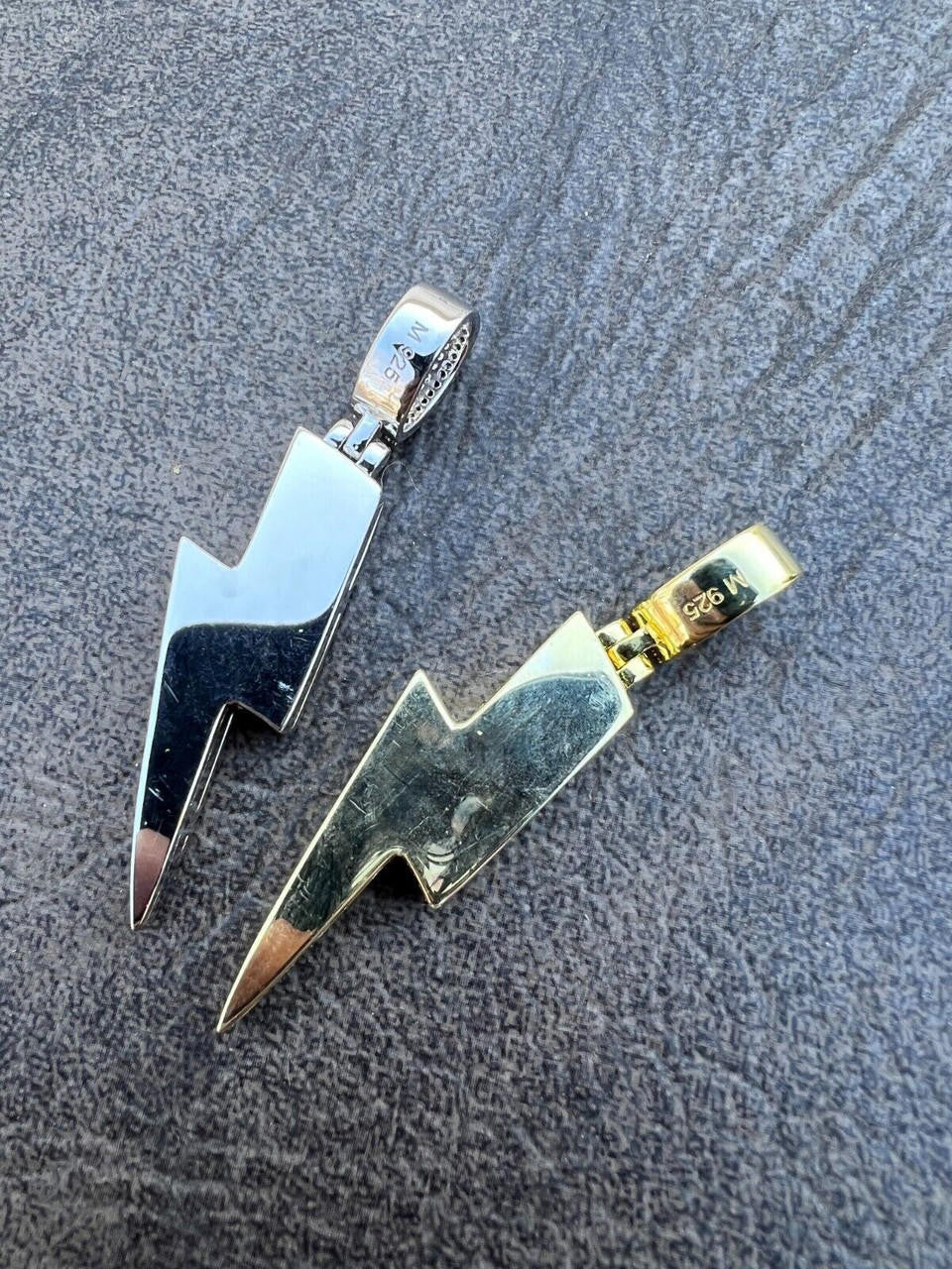 MOISSANITE Real Silver / Gold Lightning Bolt Necklace Pendant Pass Diamond Test