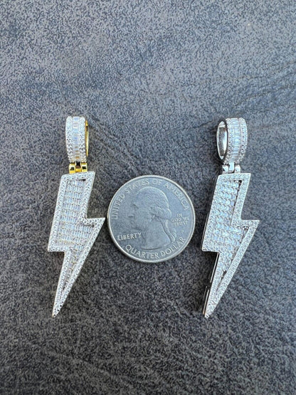 MOISSANITE Real Silver / Gold Lightning Bolt Necklace Pendant Pass Diamond Test