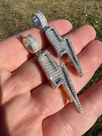 MOISSANITE Real Silver / Gold Lightning Bolt Necklace Pendant Pass Diamond Test