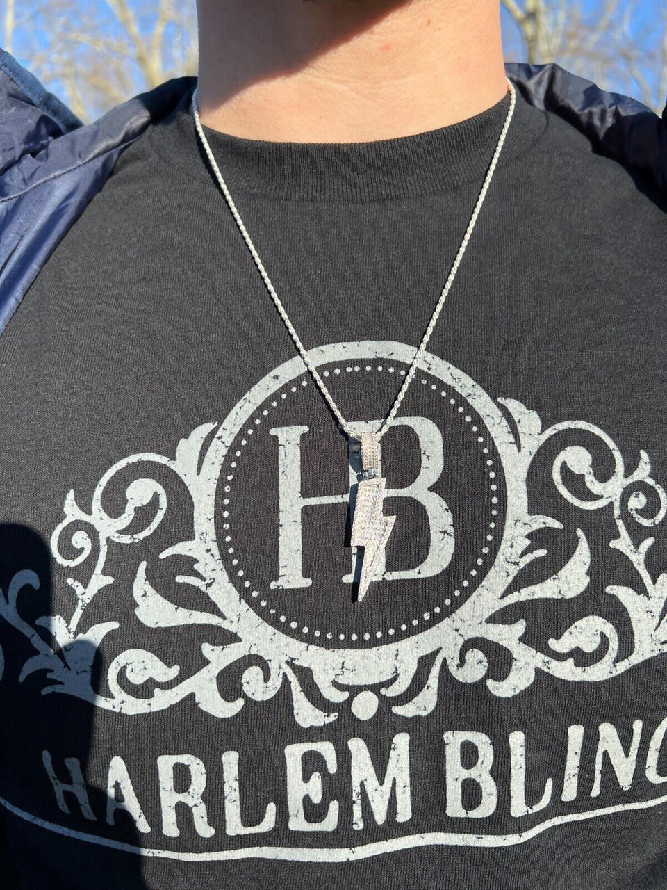 MOISSANITE Real Silver / Gold Lightning Bolt Necklace Pendant Pass Diamond Test